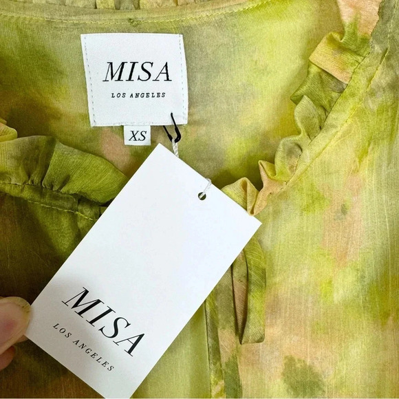 MISA Marcele Chartreuse Abstract Ruffle Midi Dress Size XS NWT - Picture 8 of 10